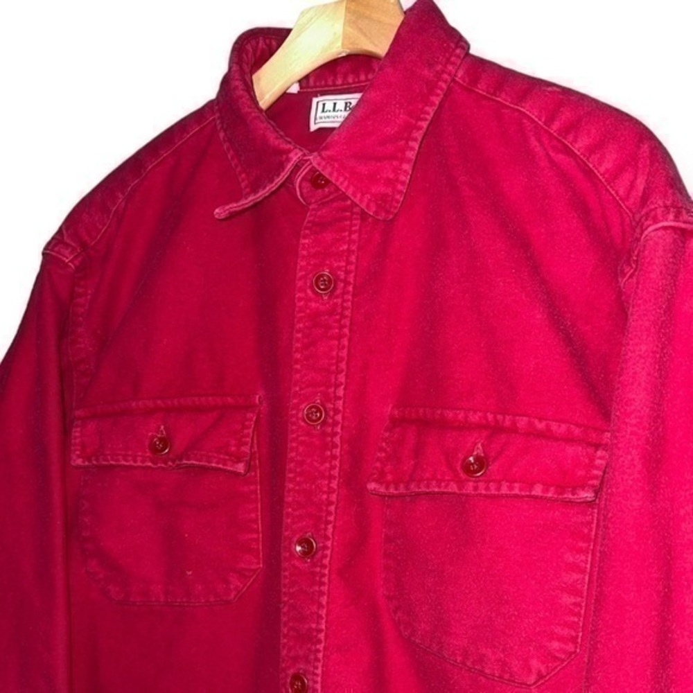 L.L. Bean Vintage Made in USA Mens Size 17 T Red Chamois Cloth Button Down Shirt